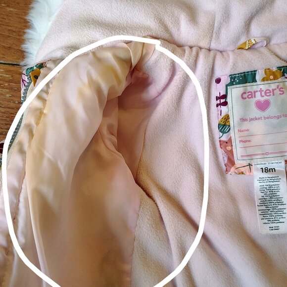 Carter's Girls Patterned Hooded Snow Jacket / Winter Coat 18m - Picture 4 of 5